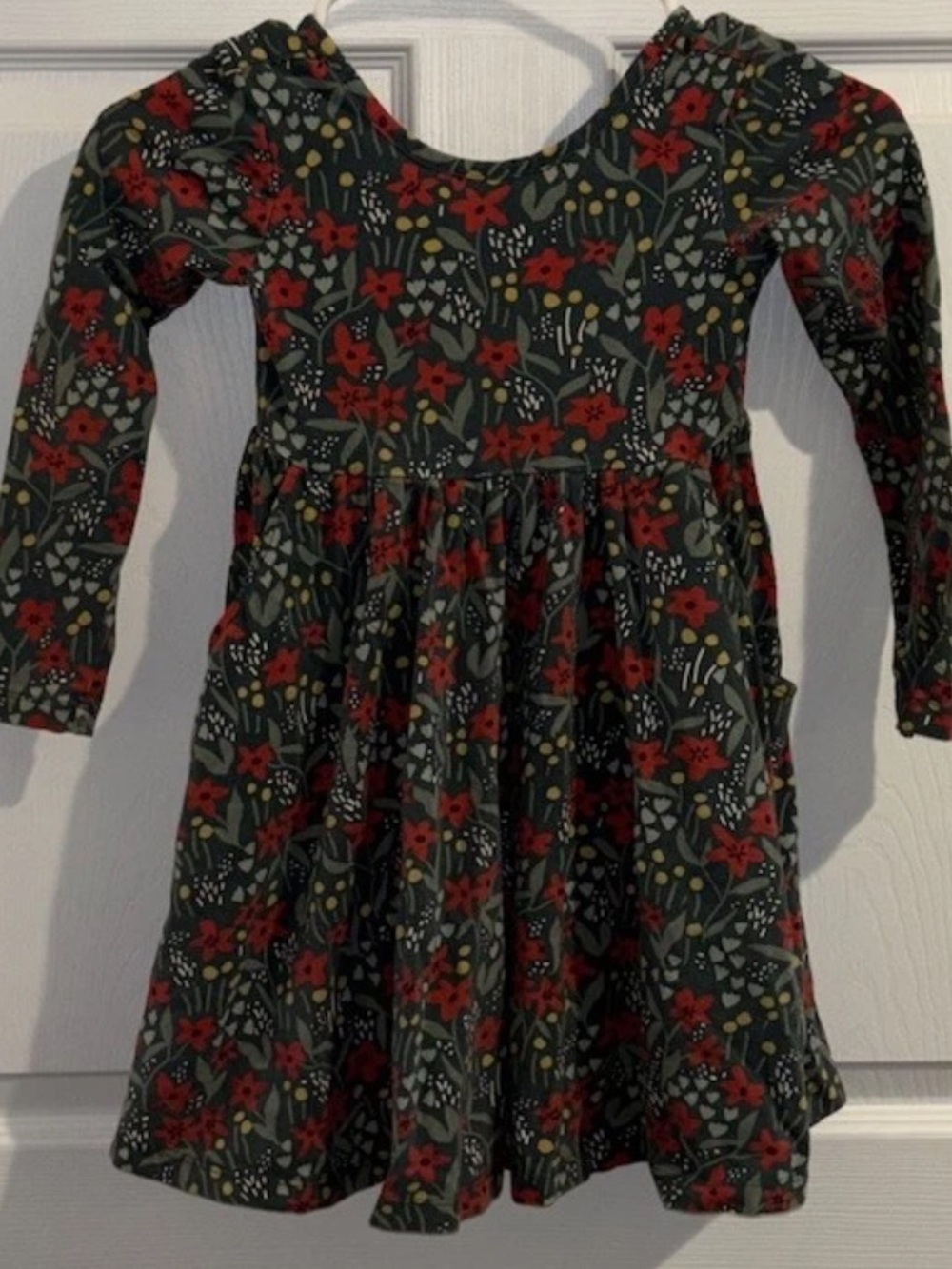 Hanna Andersson Girls Holiday Christmas Dress Poinsettia Green Red Sz 110 US 5